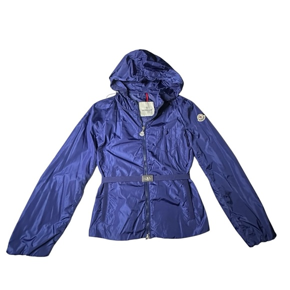 Moncler Gazonette Ruffled Jacket with Hood in Navy Blue Authentic Sz M